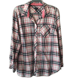 Talbots Plaid Button Up Shirt Women’s Large Western Classic Preppy 100% Cotton